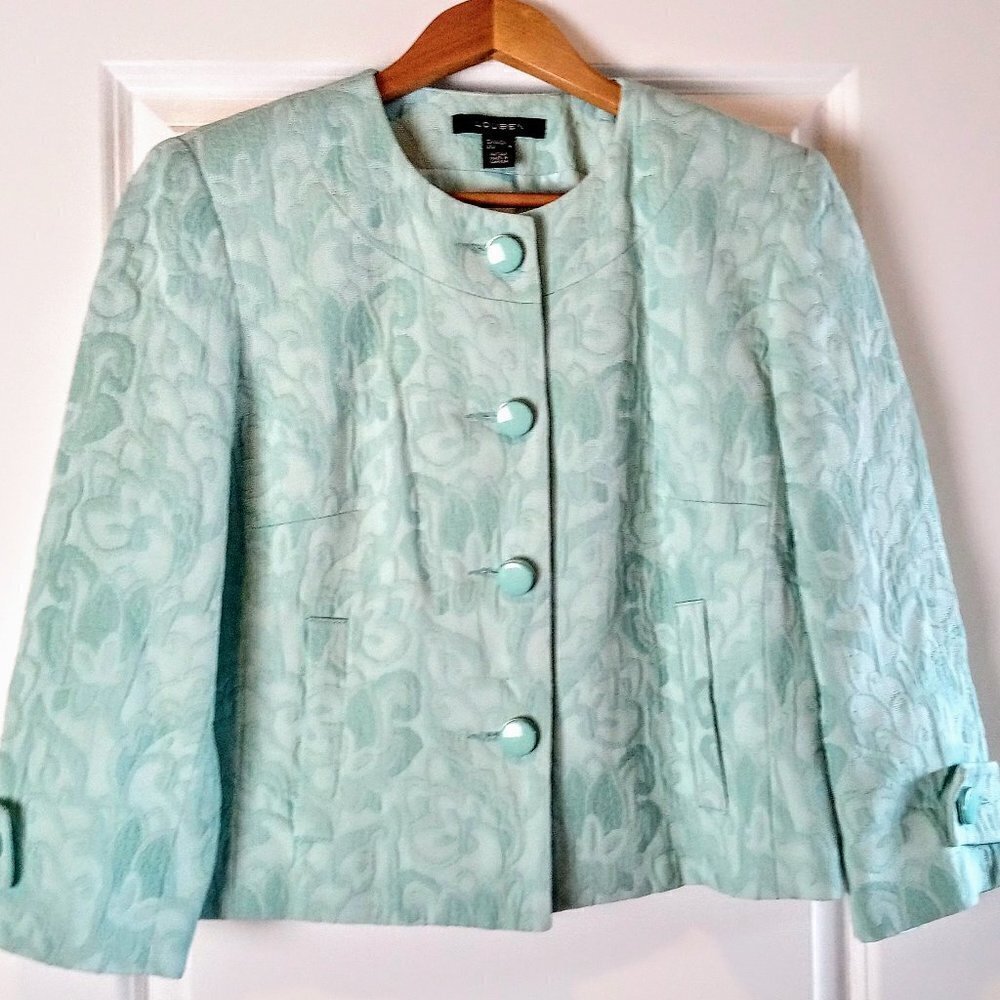 Vintage Louben Aqua Mint Green Jacquard Jacket